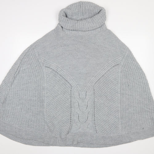 Next Women Grey Roll Neck Cable Knit Cape Jumper L