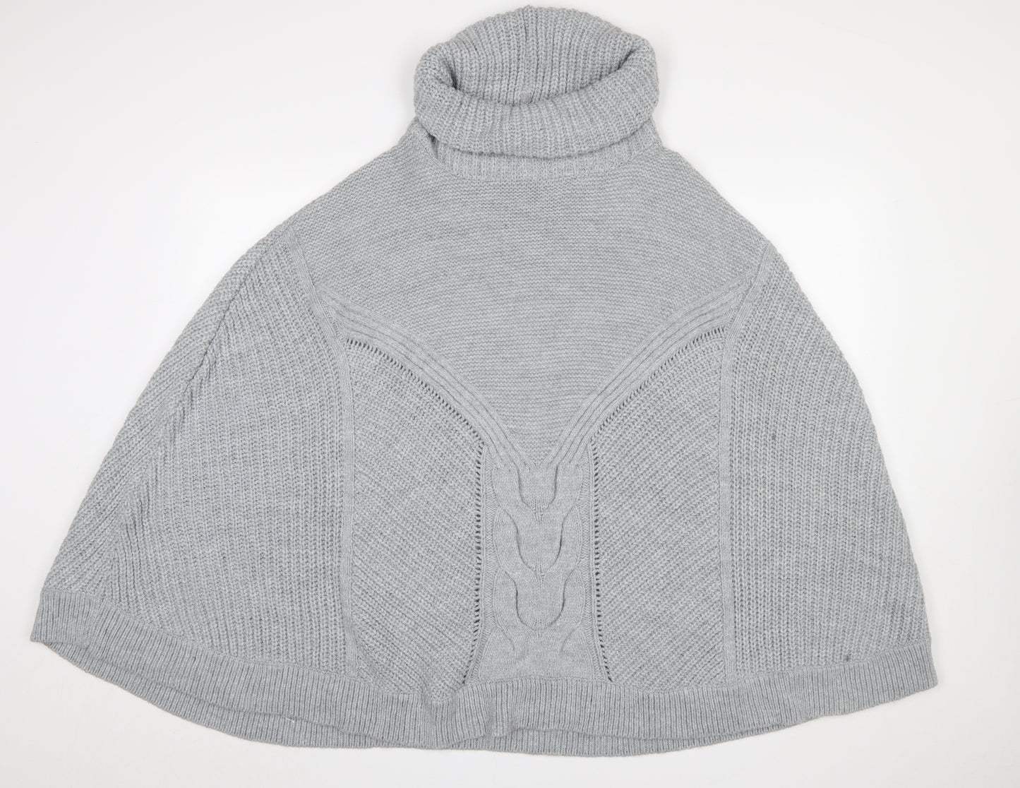 Next Women Grey Roll Neck Cable Knit Cape Jumper L
