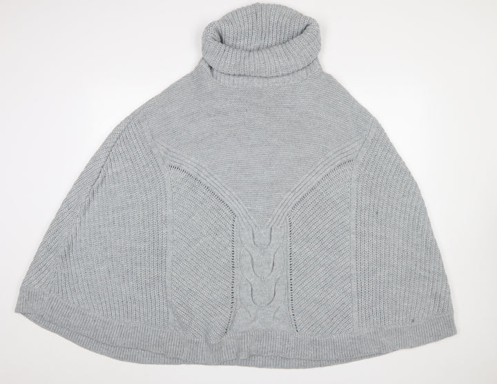 Next Women Grey Roll Neck Cable Knit Cape Jumper L