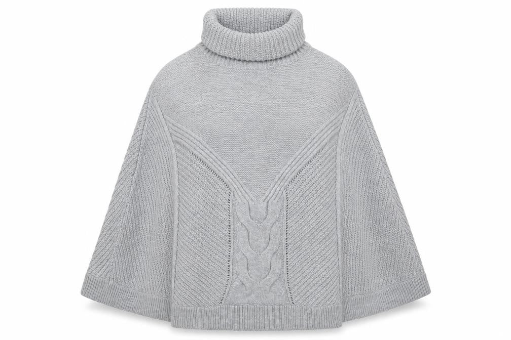 Front view of Next Women Grey Roll Neck Cable Knit Cape Jumper L
