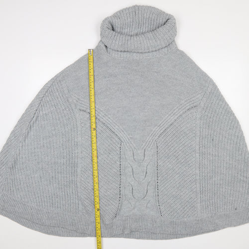 Next Women Grey Roll Neck Cable Knit Cape Jumper L