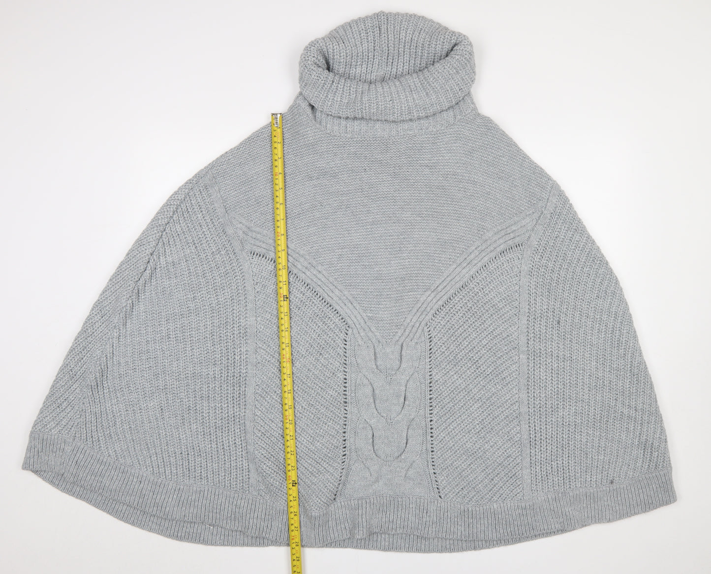 Next Women Grey Roll Neck Cable Knit Cape Jumper L