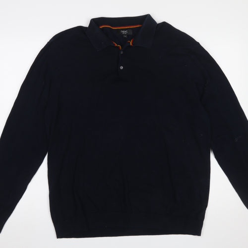 Next Men’s Black Cotton Collared Henley Jumper XL Classic Fit