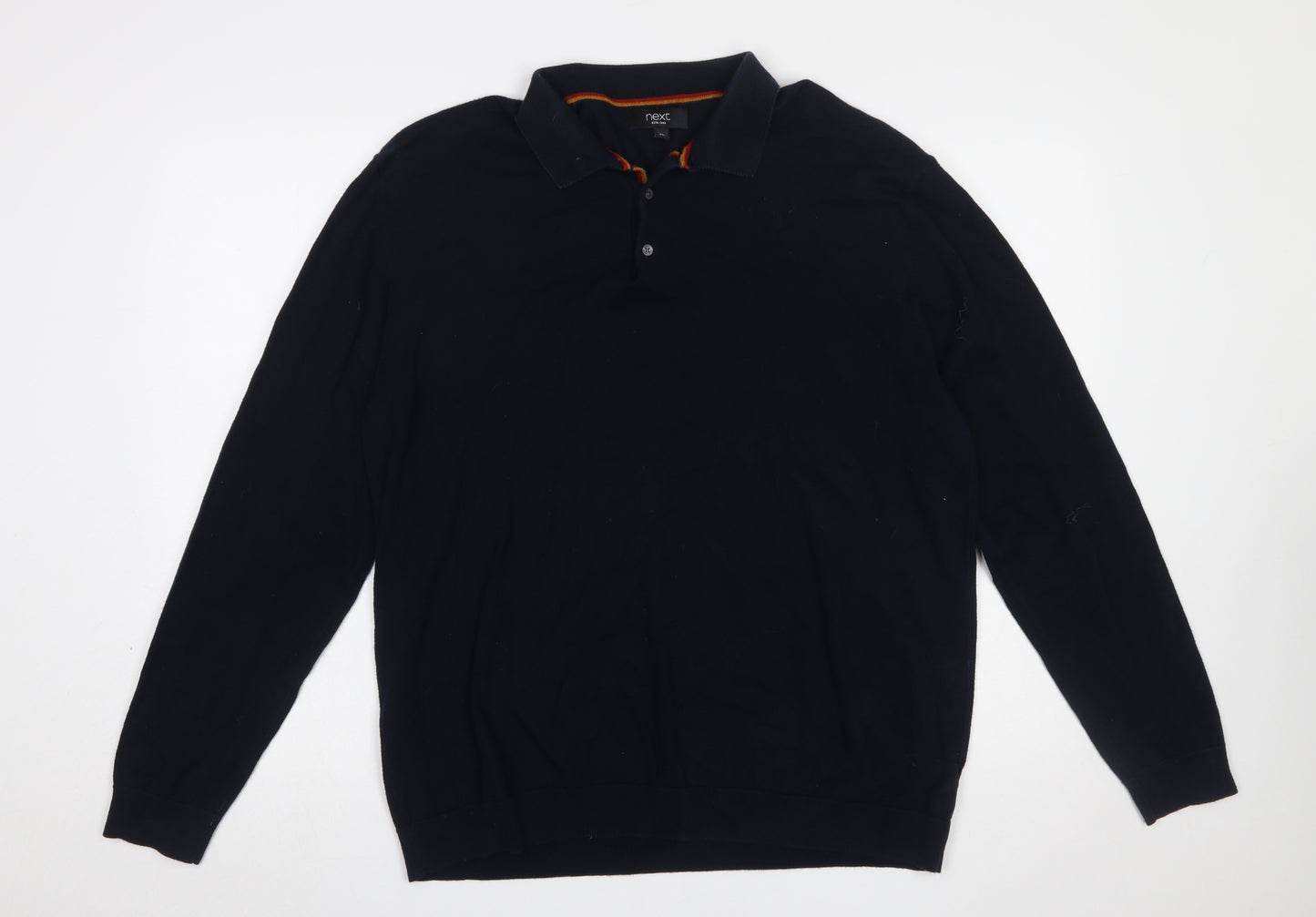 Next Men’s Black Cotton Collared Henley Jumper XL Classic Fit