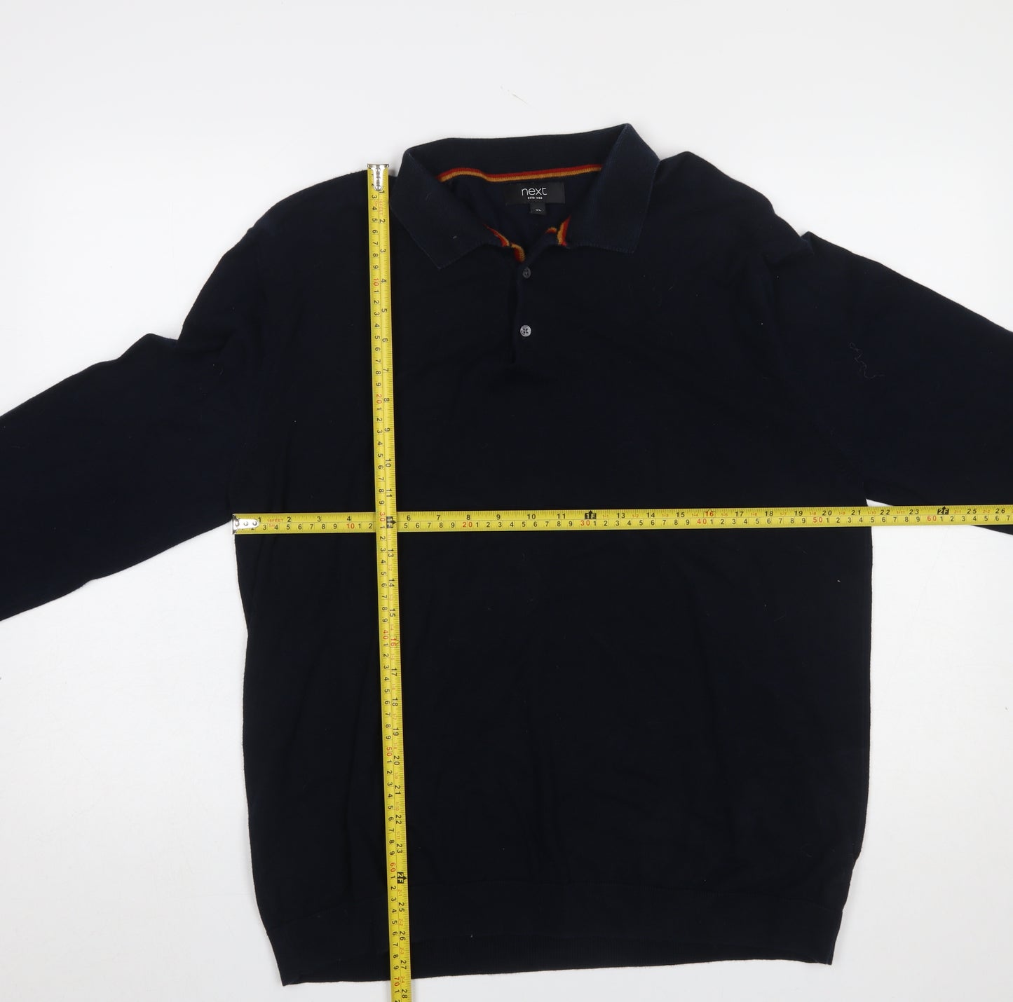 Next Men’s Black Cotton Collared Henley Jumper XL Classic Fit