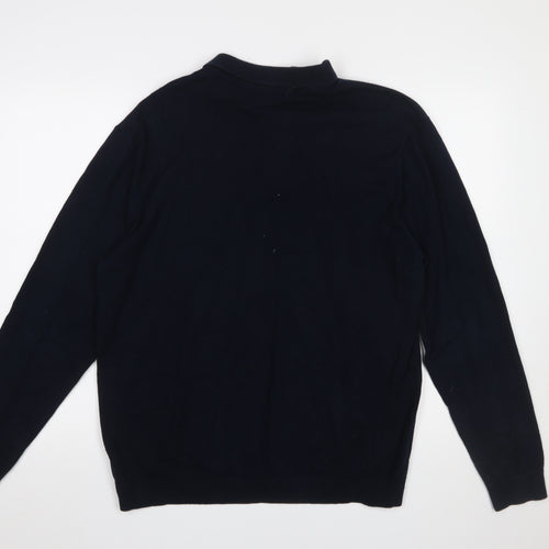 Next Men’s Black Cotton Collared Henley Jumper XL Classic Fit
