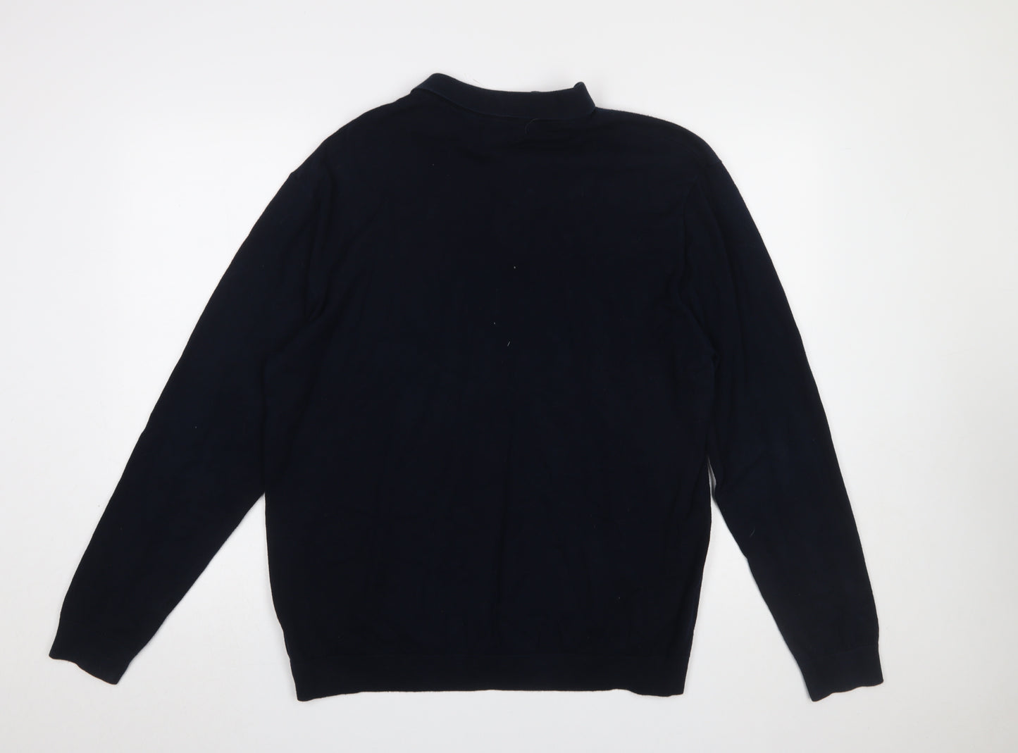 Next Men’s Black Cotton Collared Henley Jumper XL Classic Fit