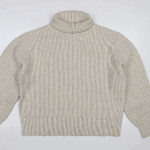 Marks and Spencer Womens Beige Roll Neck Chunky Knit Jumper Size L
