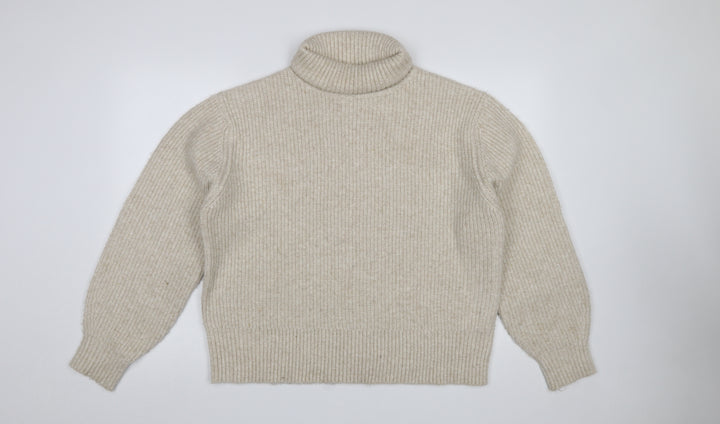 Marks and Spencer Womens Beige Roll Neck Chunky Knit Jumper Size L