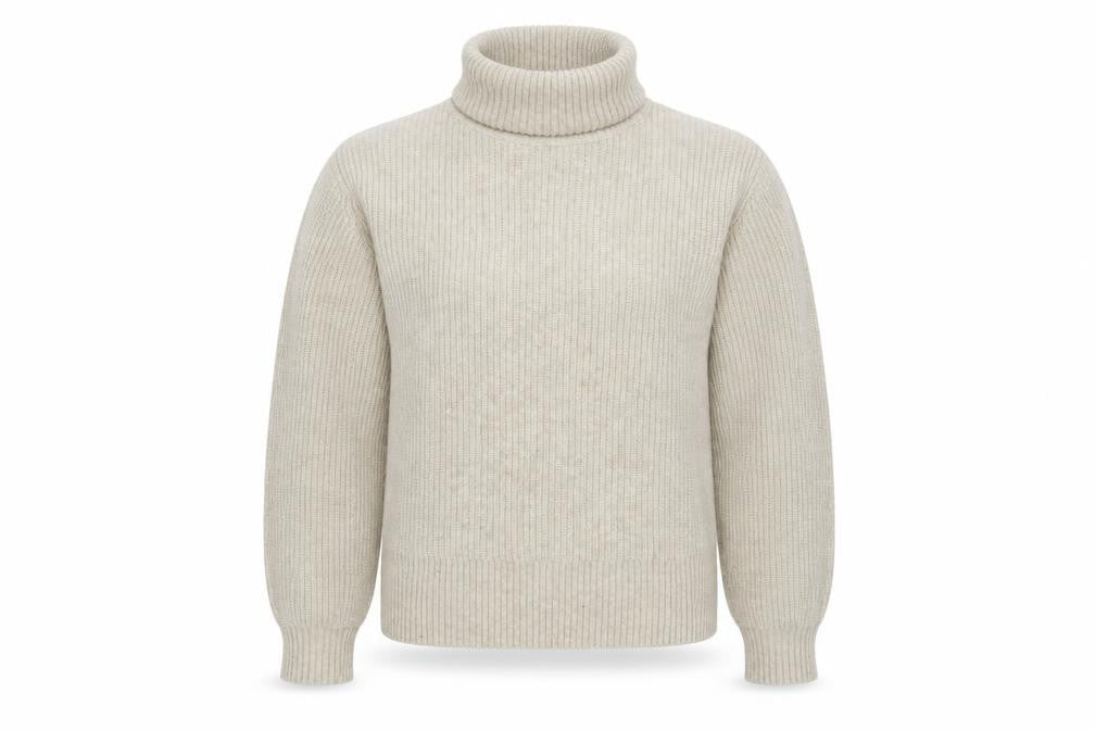 Front view of Marks & Spencer women’s beige roll neck chunky knit jumper, size L