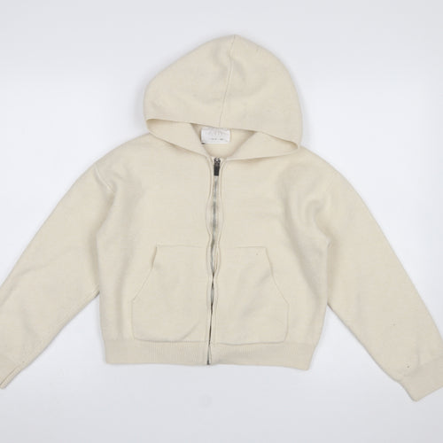 ZARA Girls Beige Full Zip Hooded Cardigan Size 13-14 Years Knit Jumper