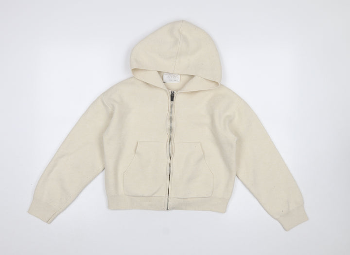 ZARA Girls Beige Full Zip Hooded Cardigan Size 13-14 Years Knit Jumper