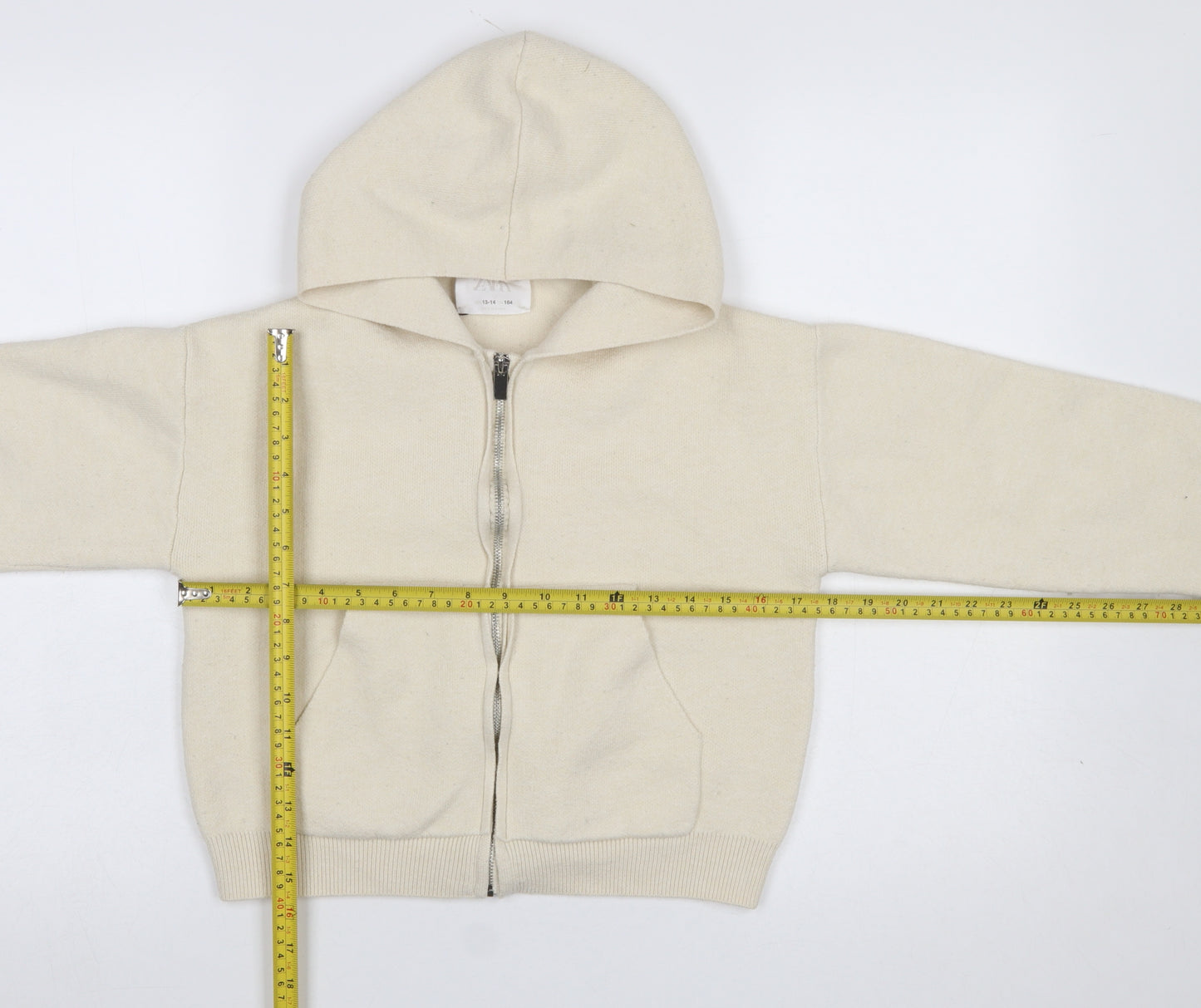 ZARA Girls Beige Full Zip Hooded Cardigan Size 13-14 Years Knit Jumper