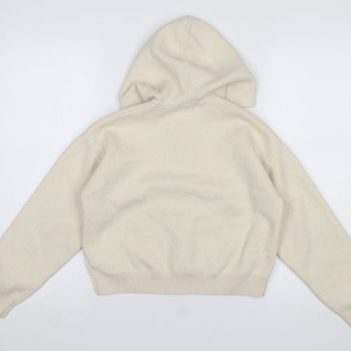 ZARA Girls Beige Full Zip Hooded Cardigan Size 13-14 Years Knit Jumper