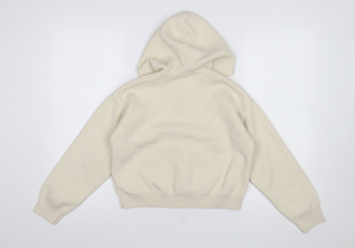 ZARA Girls Beige Full Zip Hooded Cardigan Size 13-14 Years Knit Jumper