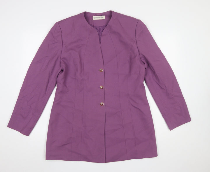 Jacques Vert Women's Purple Wool Blend Long Blazer Size 16