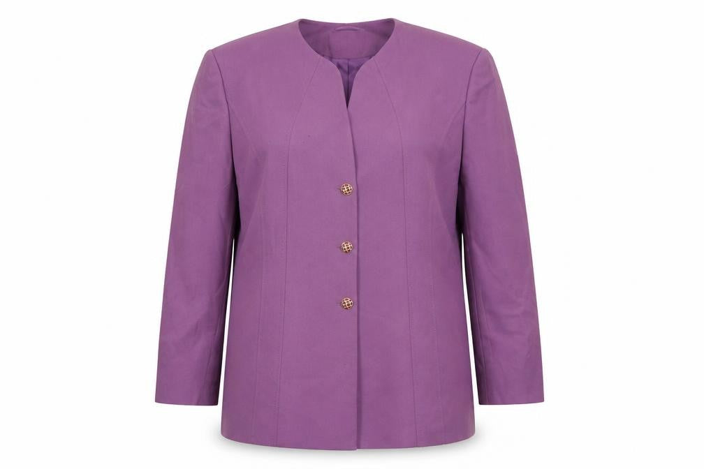 Front view of Jacques Vert Women's Purple Wool Blend Long Blazer, size 16