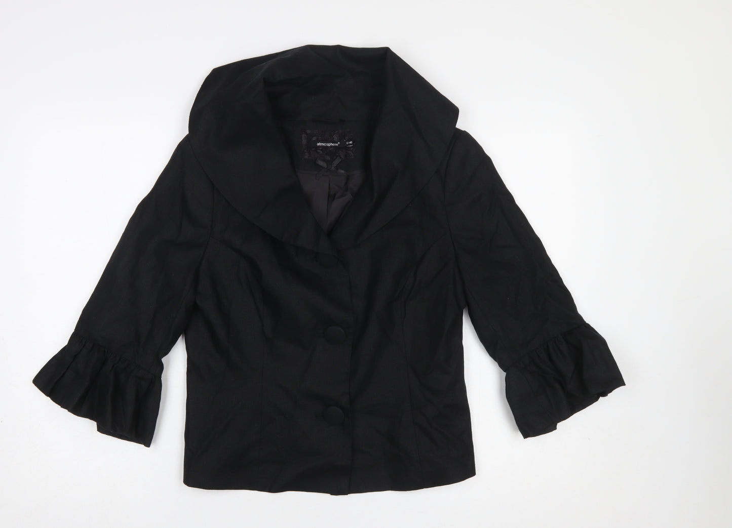 Atmosphere Women Black Size 12 Cropped Suit Jacket with 3/4 Sleeves