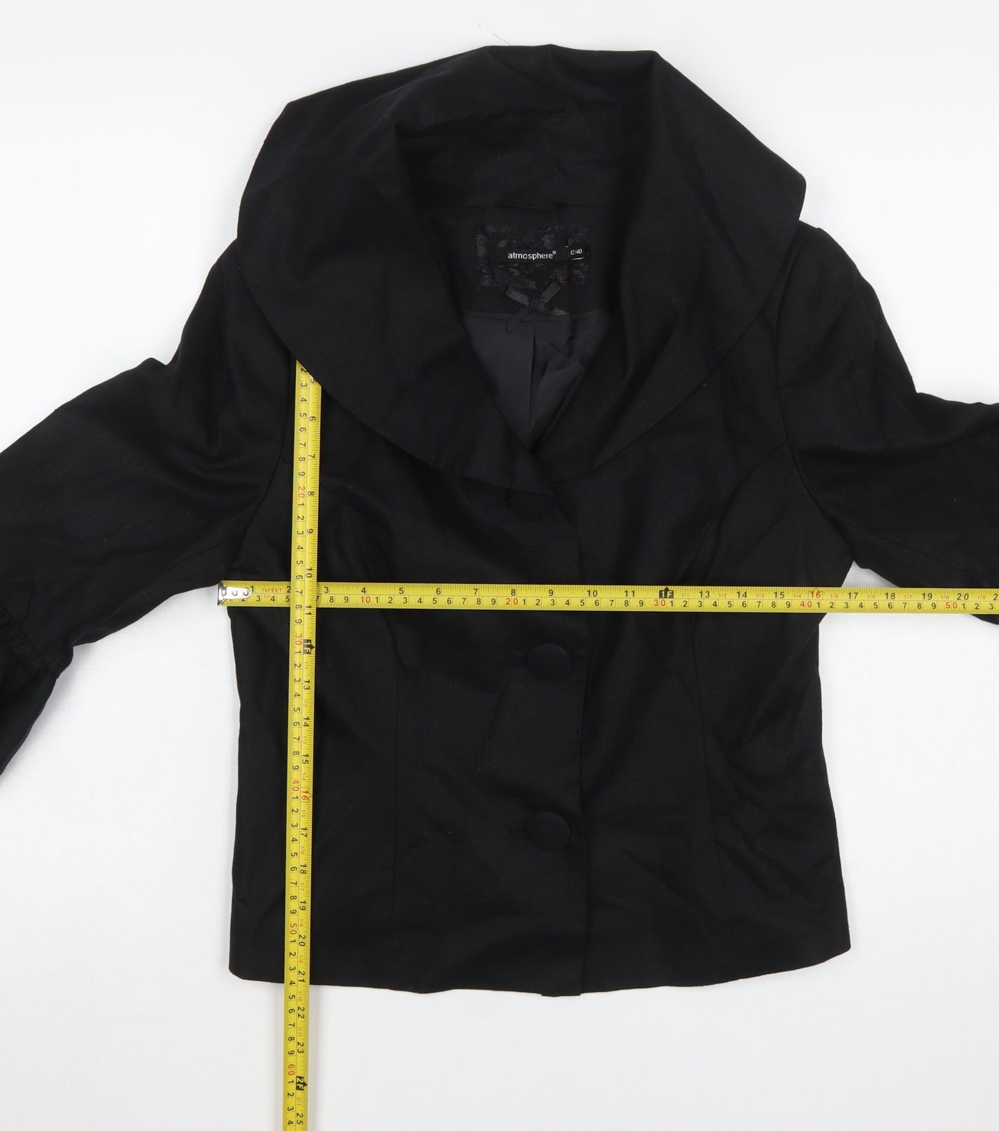 Atmosphere Women Black Size 12 Cropped Suit Jacket with 3/4 Sleeves