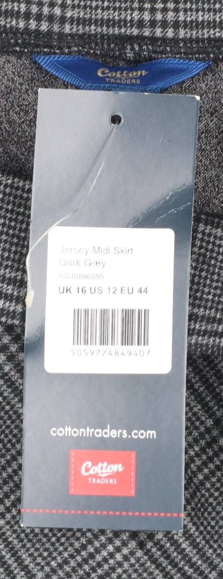 Cotton Traders Women’s Grey Jersey Midi A-Line Skirt Size 16