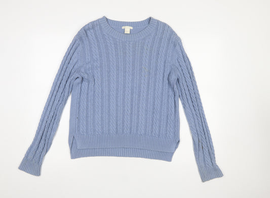 H&M Women’s Blue Cable-Knit Crew Neck Pullover Jumper Size S