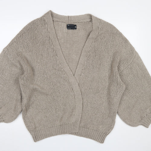 ASOS DESIGN Women Beige Knit Relaxed V-Neck Cardigan Size 10