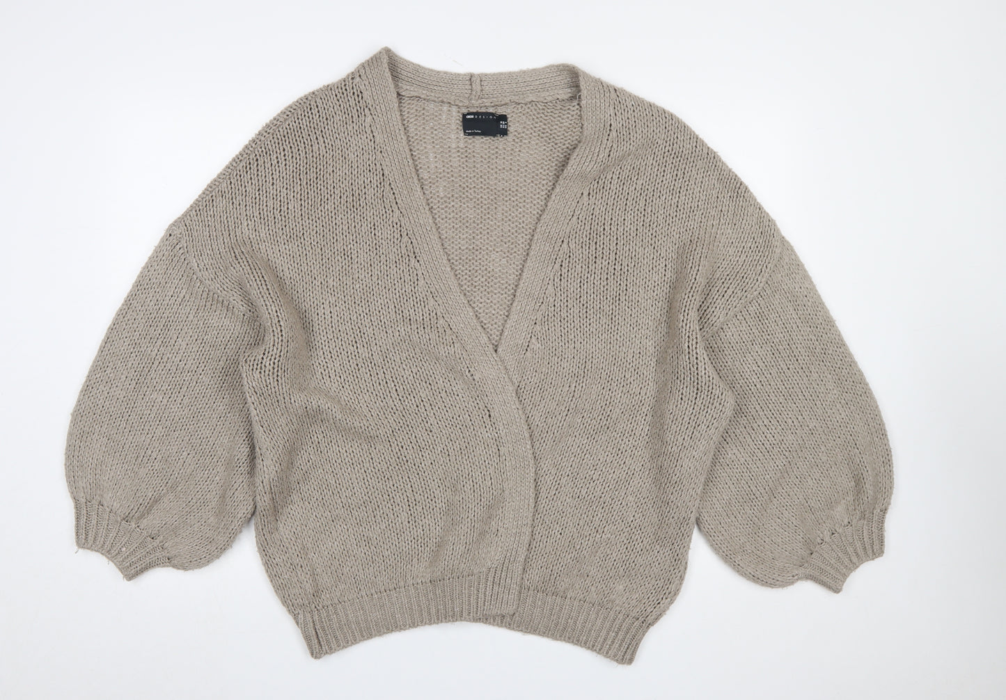 ASOS DESIGN Women Beige Knit Relaxed V-Neck Cardigan Size 10