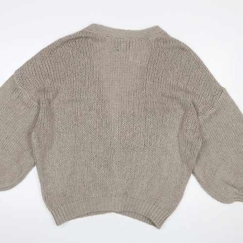 ASOS DESIGN Women Beige Knit Relaxed V-Neck Cardigan Size 10