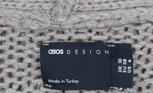ASOS DESIGN Women Beige Knit Relaxed V-Neck Cardigan Size 10