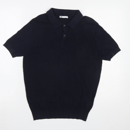 Zara Men’s Black Lyocell Cotton Polo Shirt Size M Short Sleeve