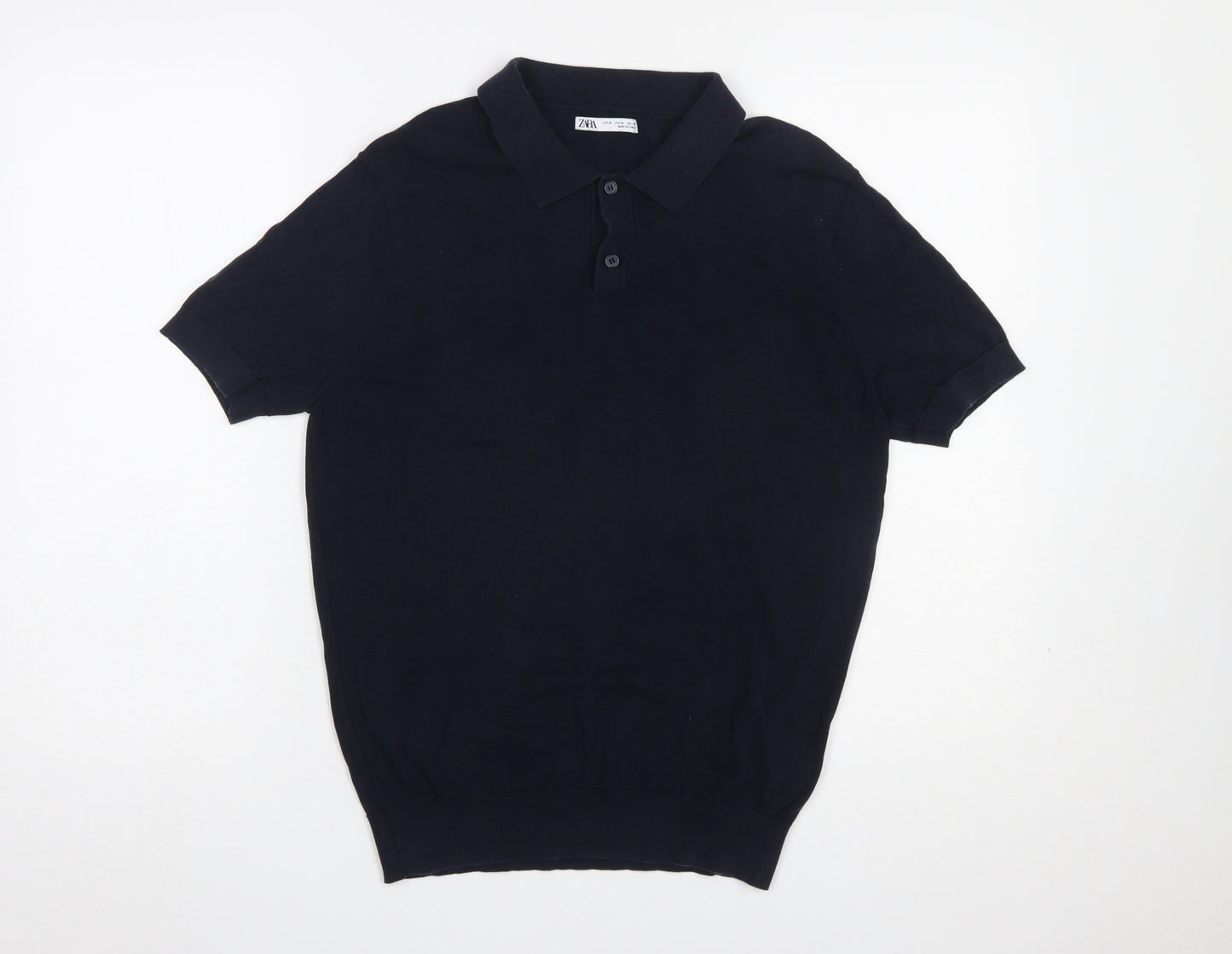 Zara Men’s Black Lyocell Cotton Polo Shirt Size M Short Sleeve