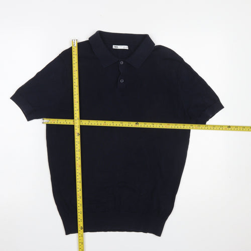 Zara Men’s Black Lyocell Cotton Polo Shirt Size M Short Sleeve