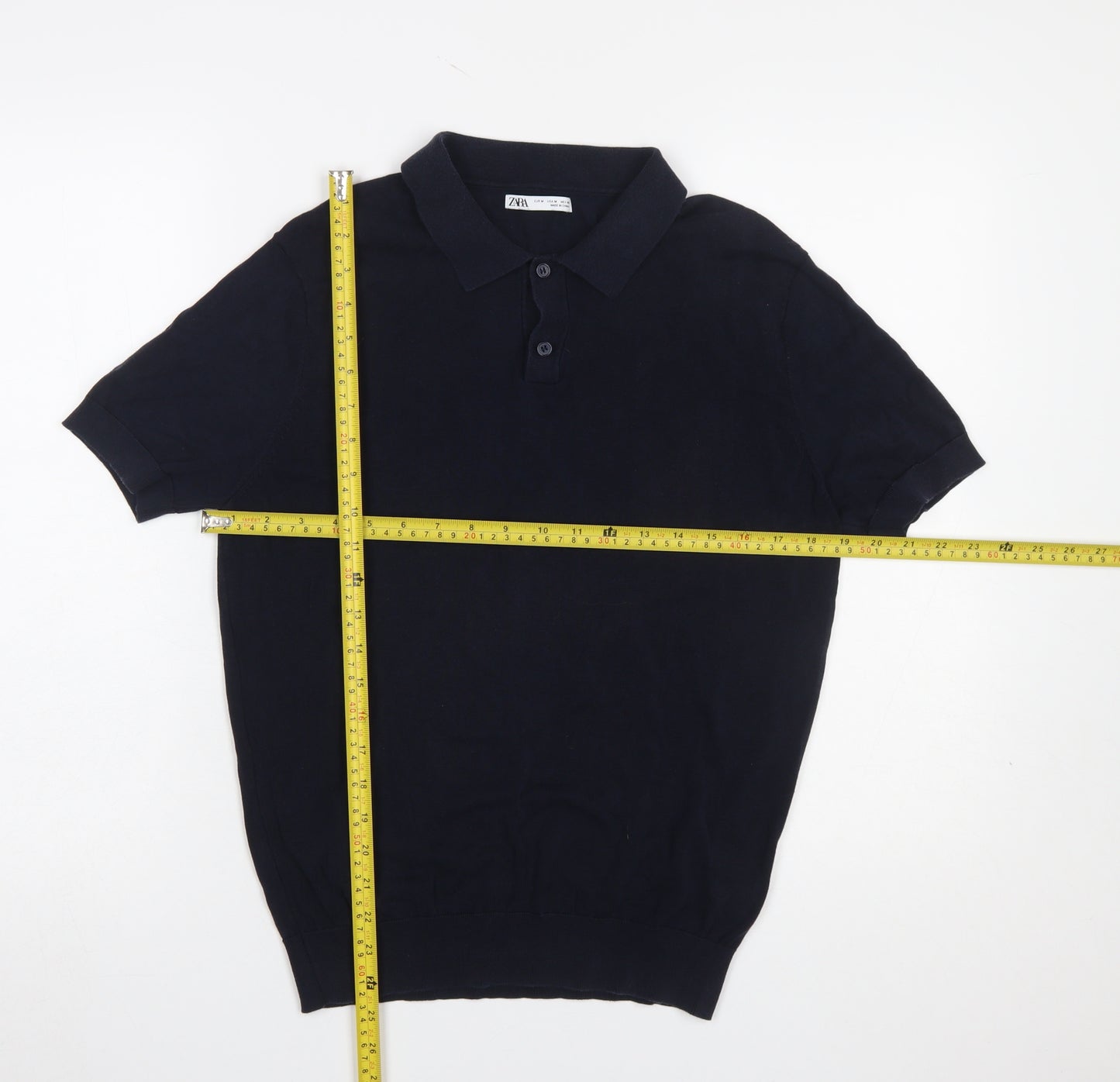 Zara Men’s Black Lyocell Cotton Polo Shirt Size M Short Sleeve