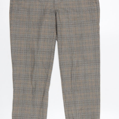 Zara Women Brown Check Cropped Slim Fit Trousers Size 6
