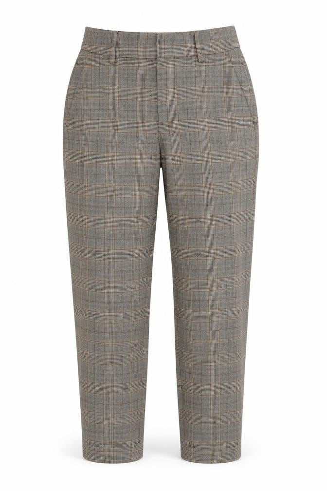 Zara Women Brown Check Cropped Slim Fit Trousers Size 6