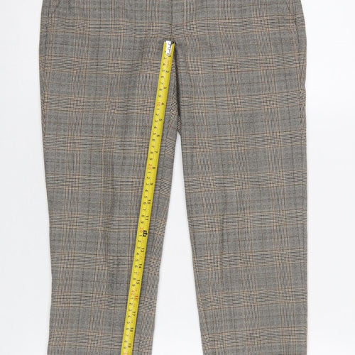 Zara Women Brown Check Cropped Slim Fit Trousers Size 6