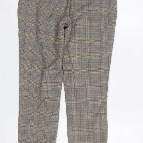Zara Women Brown Check Cropped Slim Fit Trousers Size 6
