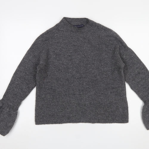 Marks and Spencer Women Grey Mock Neck Bell Sleeve Pullover Jumper Size S