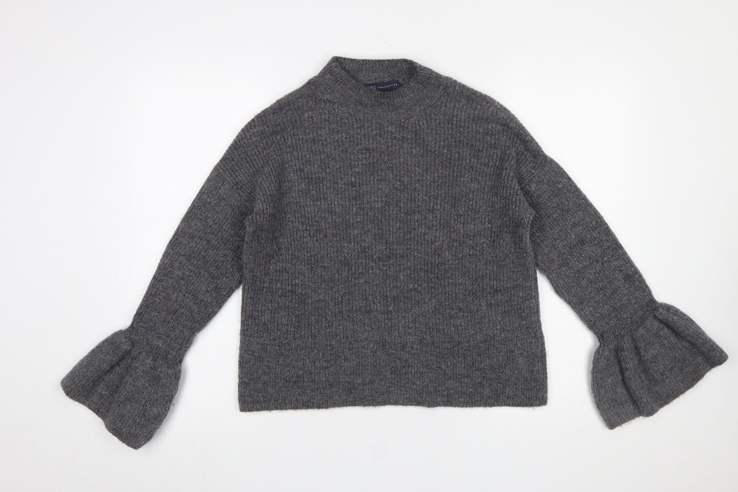 Marks and Spencer Women Grey Mock Neck Bell Sleeve Pullover Jumper Size S
