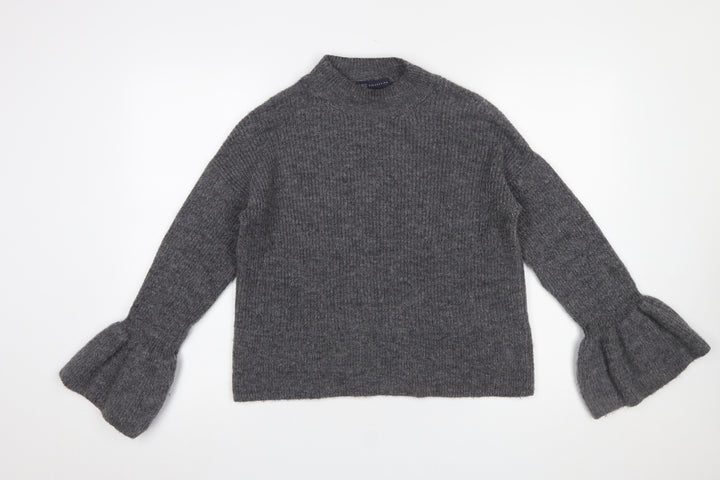 Marks and Spencer Women Grey Mock Neck Bell Sleeve Pullover Jumper Size S