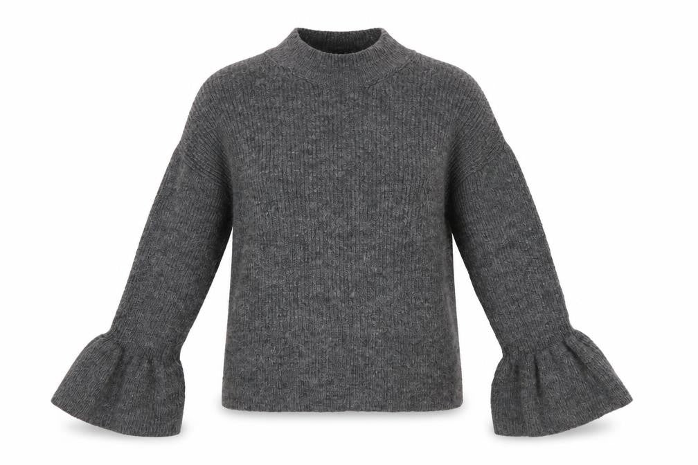 Front view of Marks & Spencer Women Grey Mock Neck Bell Sleeve jumper, size S