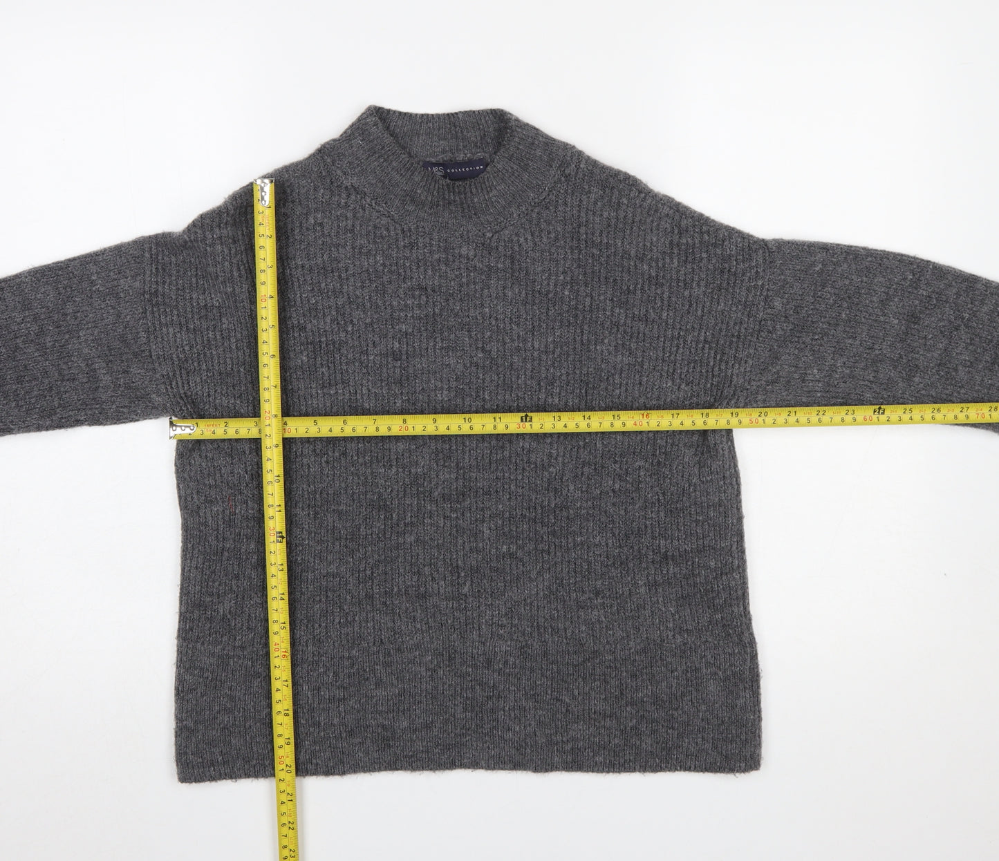 Marks and Spencer Women Grey Mock Neck Bell Sleeve Pullover Jumper Size S