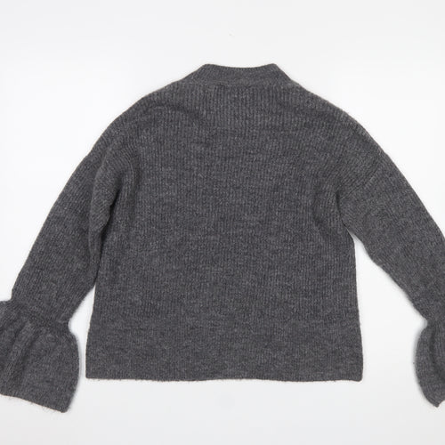 Marks and Spencer Women Grey Mock Neck Bell Sleeve Pullover Jumper Size S