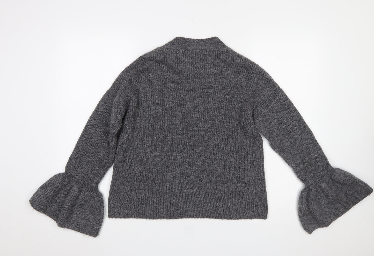 Marks and Spencer Women Grey Mock Neck Bell Sleeve Pullover Jumper Size S