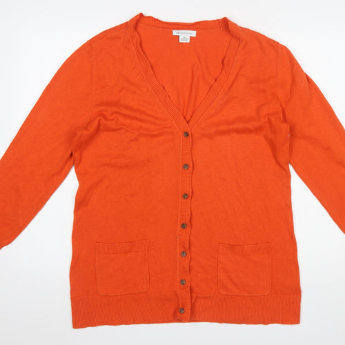 Liz Claiborne Women Orange Cotton Blend V-Neck Cardigan XL