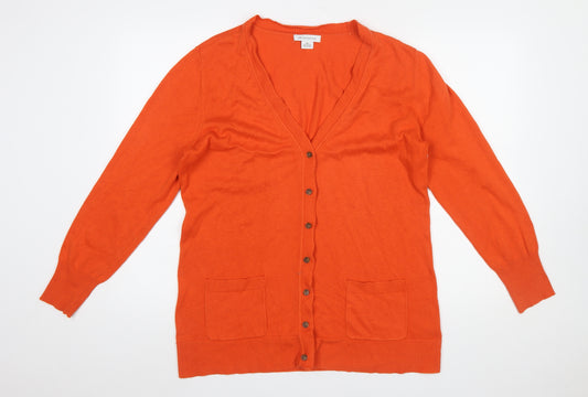 Liz Claiborne Women Orange Cotton Blend V-Neck Cardigan XL