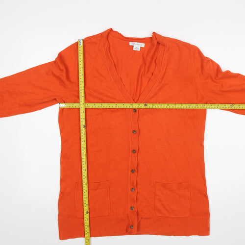 Liz Claiborne Women Orange Cotton Blend V-Neck Cardigan XL