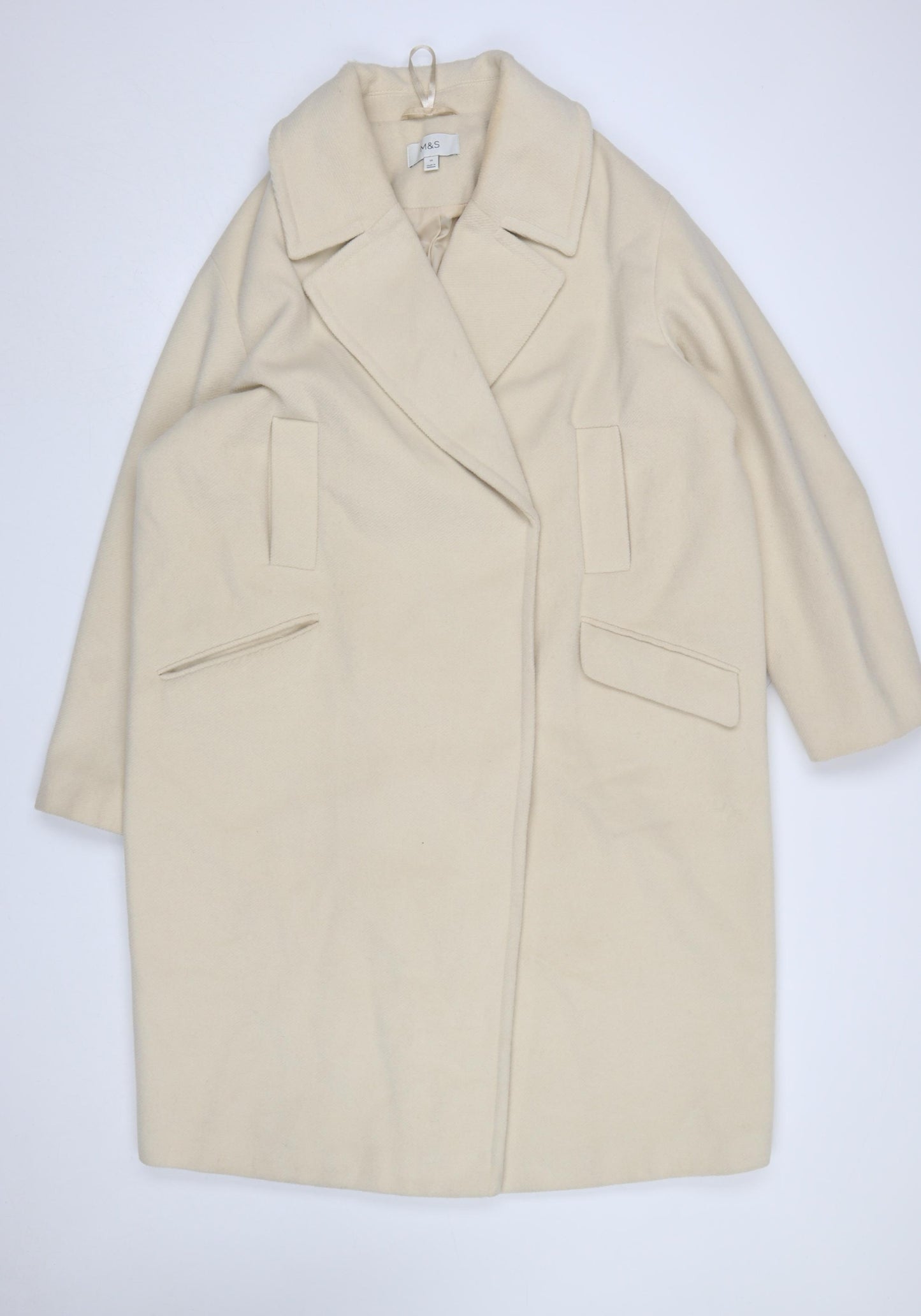 Marks and Spencer Women’s Ivory Wool Blend Long Overcoat Size 16