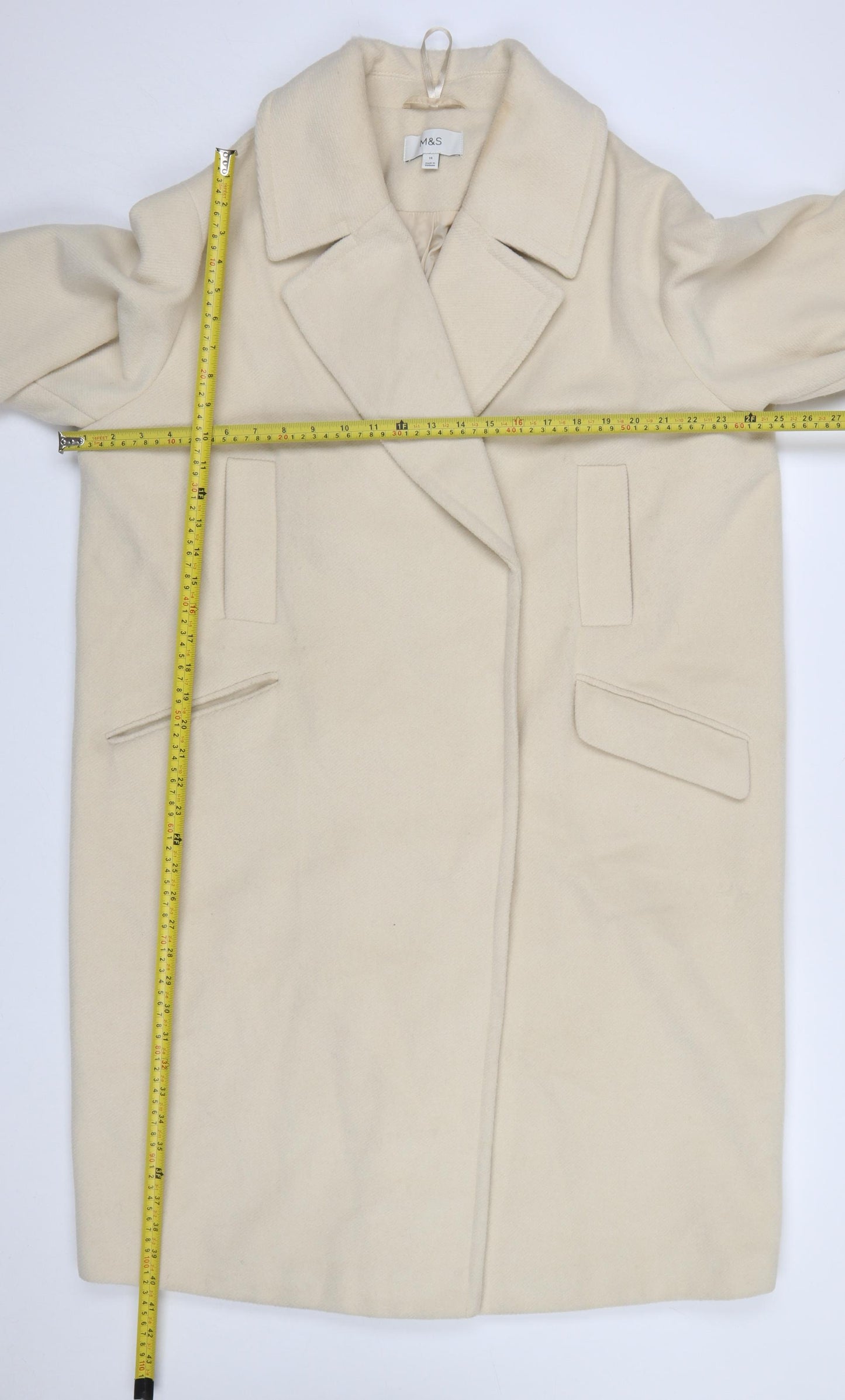 Marks and Spencer Women’s Ivory Wool Blend Long Overcoat Size 16