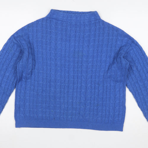 MNG Women’s Blue Cable Knit Mock Neck Cotton Blend Jumper Size 12
